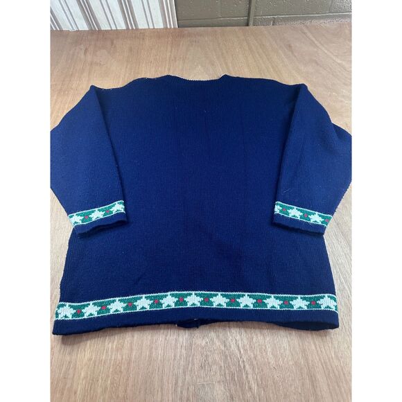 Vintage NutCracker Christmas Cardigan Sweater Bell Tree Swan Navy Women’s Size M - Picture 2 of 5